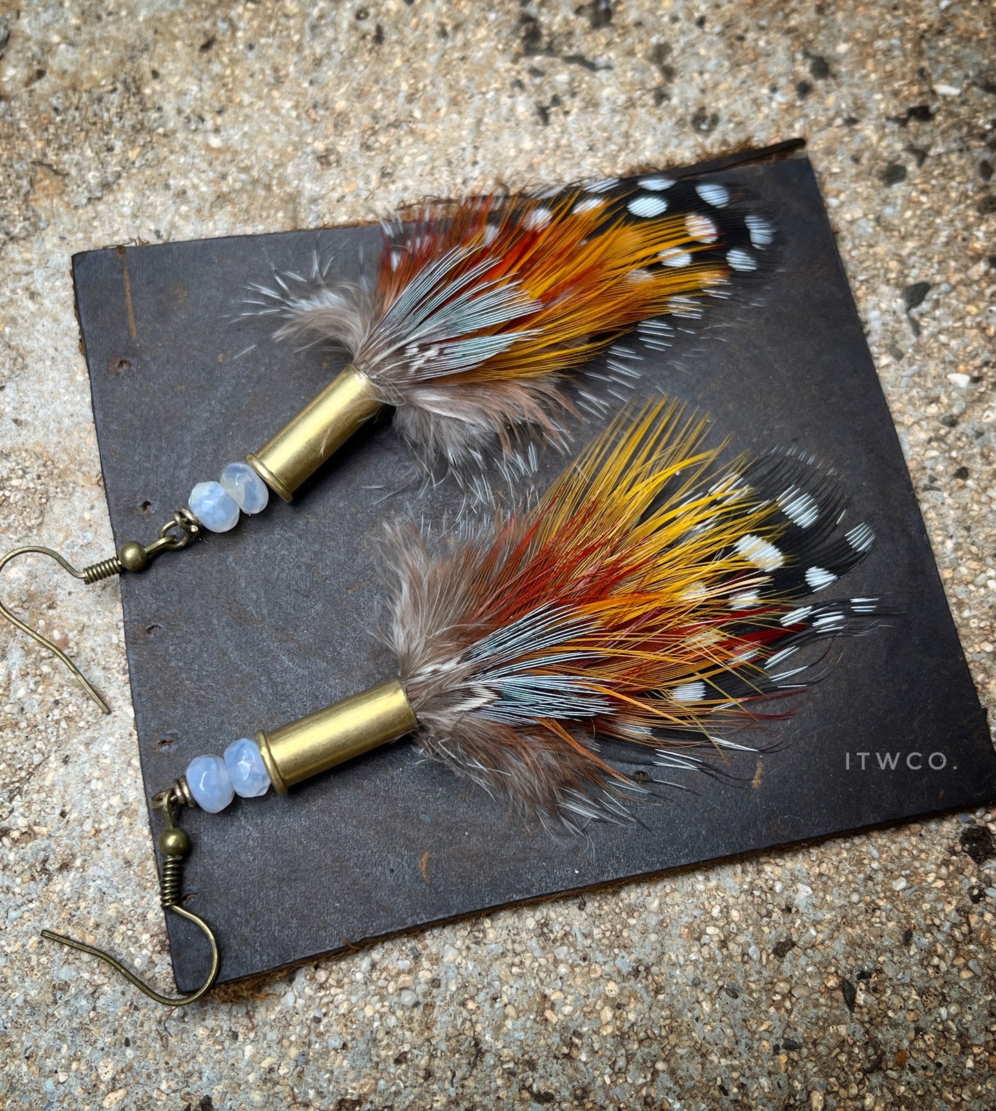 Feather + Recycled Casing Earrings