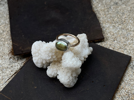 Mixed Metal Pearl Ring