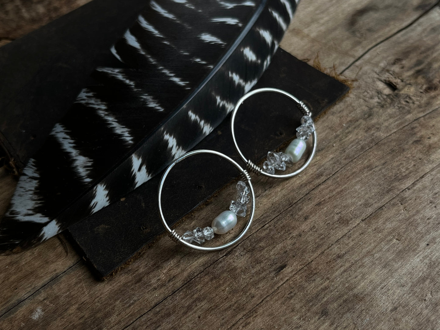 herkimer X pearl sterling hoops